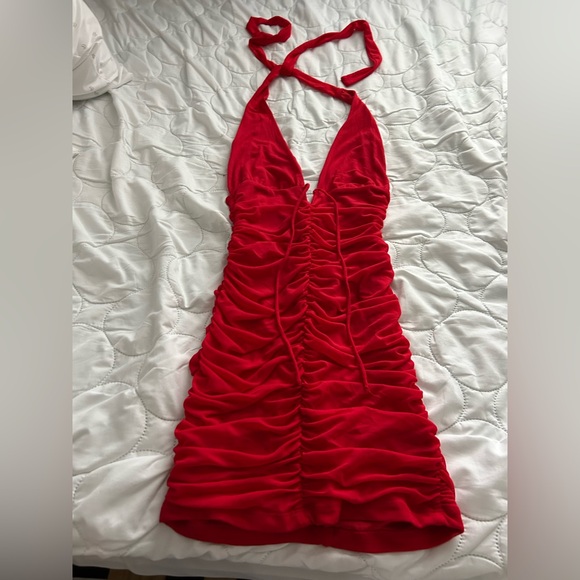 Thats So Fetch Dresses & Skirts - That’s So Fetch Red Halter Neck Ruched Dress Size 8